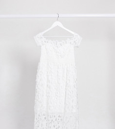 Белое кружевное платье миди с открытыми плечами Chi Chi London Maternity-Белый