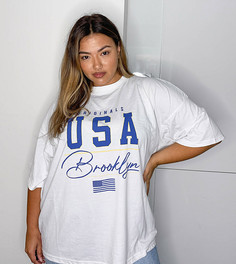 Футболка в стиле oversized белого цвета Missguided plus USA Brooklyn-Белый