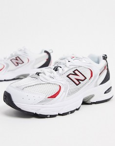 Белые кроссовки с серебристыми и  красными вставками New Balance 530-Белый