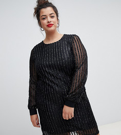 Черное платье мини в полоску с блестками Vero Moda curve-Черный