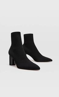 Stradivarius Черные Ботильоны На Высоком Каблуке С Эластичным Голенищем Из Ткани Женская Коллекция Черный 39