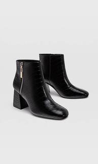 Stradivarius Черные Ботильоны На Высоком Каблуке С Тиснением Женская Коллекция Черный 39