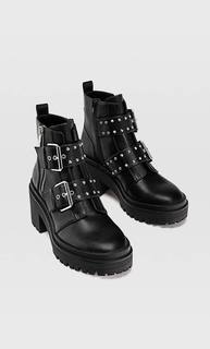 Stradivarius Ботинки С Пряжками На Рифленой Подошве Женская Коллекция Черный 36