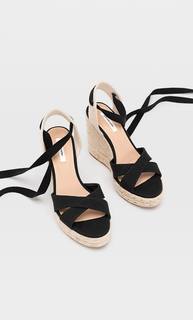 Stradivarius Сандалии На Джутовой Платформе С Завязками Женская Коллекция Черный 37