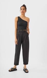 Stradivarius Топ С Асимметричной Бретелью Женская Коллекция Черный M