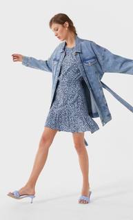 Stradivarius Джинсовая Куртка С Поясом Женская Коллекция Светлый Деним S