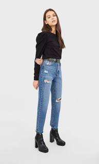 Stradivarius Футболка С Рукавами Со Сборкой По Низу Женская Коллекция Черный S