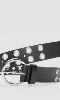 Stradivarius Широкий Пояс С Перфорацией И Пряжкой Женская Коллекция Черный 70