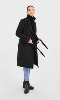 Stradivarius Пальто Из Сукна С Поясом Женская Коллекция Черный S