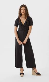 Stradivarius Длинный Плиссированный Комбинезон С Воланами Женская Коллекция Черный M