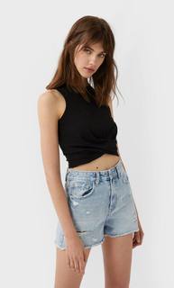 Stradivarius Укороченный Топ На Запáхе Женская Коллекция Черный M