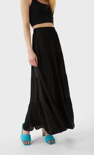 Stradivarius Длинная Юбка Из Сатинированной Ткани Женская Коллекция Черный L