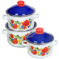 Набор эмалированной посуды Сибирские товары Майский день 15 N15B85 (кастрюля 2+3+4 л), 3 предмета СтальЭмаль