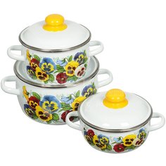 Набор эмалированной посуды СтальЭмаль Анютины глазки 1КА071М (кастрюля 1.5+2+4 л), 3 предмета