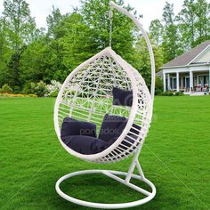 Качели садовые Кокон TZF-H056 белый ротанг со сливовой подушкой