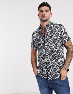 Темно-синяя рубашка с короткими рукавами и принтом Ted Baker-Темно-синий