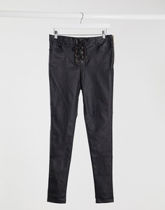 Черные джинсы с покрытием и шнуровкой I Saw It First-Черный цвет