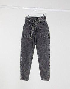 Выбеленные серые свободные джинсы с поясом Pimkie-Серый