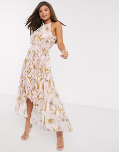 Светло-розовое платье миди с цветочным принтом и плиссировкой Ted Baker-Розовый цвет