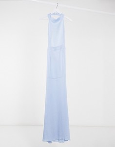 Голубое атласное платье макси с высоким воротником Missguided-Голубой
