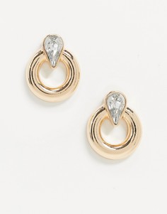 Золотистые серьги-кольца с каплевидным камнем ASOS DESIGN-Золотой