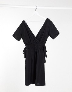 Черное льняное платье мини с завязками по бокам Object-Многоцветный