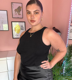 Черная майка в рубчик ASOS DESIGN Curve-Черный цвет