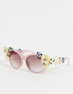 Солнцезащитные очки в розовой оправе с цветочной отделкой Jeepers peepers-Розовый