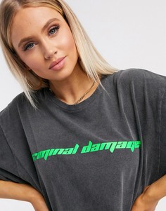 Серая oversized-футболка с логотипом Criminal Damage-Черный