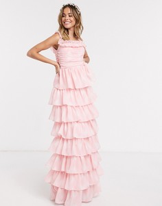Ярусное платье макси для выпускного с принтом розового цвета Anaya With Love-Розовый цвет