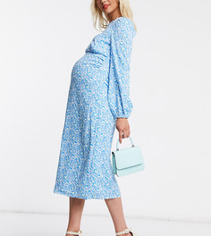 Платье с открытой спиной и цветочным принтом Fashion Union Maternity-Голубой