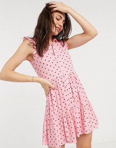 Розовое платье-рубашка в горошек без рукавов Stradivarius-Розовый цвет