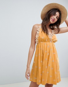 Сарафан мини с вышивкой ришелье ASOS DESIGN-Желтый