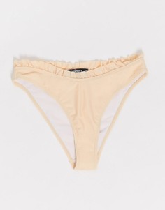 Плавки бикини персикового цвета с оборкой и высоким вырезом по бедру Missguided-Розовый цвет