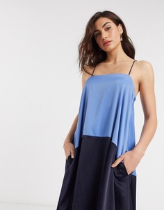 Платье макси в стиле колор блок синих оттенков Y.A.S-Многоцветный