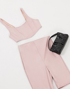 Бежевый кроп-топ из искусственной кожи Flounce London Club-Розовый цвет