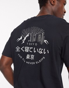 Черная свободная футболка с надписью "Tokyo" на спине Selected Homme-Черный
