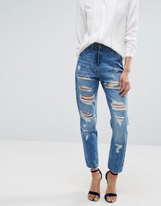 Рваные джинсы бойфренда с завышенной талией Parisian-Синий