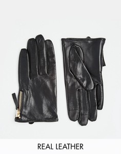 Кожаные перчатки для сенсорных гаджетов с молнией ASOS-Черный
