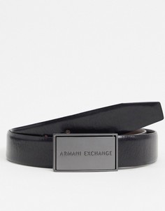 Черно-коричневый двусторонний ремень с логотипом на пряжке Armani Exchange-Черный