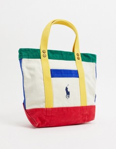 Разноцветная небольшая сумка-тоут с логотипом Polo Ralph Lauren-Белый