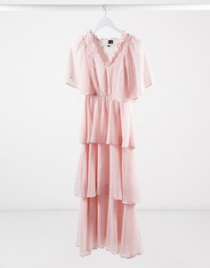 Розовое шифоновое ярусное​​​​​​​ платье макси в горошек Vero Moda-Многоцветный