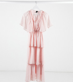 Розовое ярусное платье макси из шифона с принтом Vero Moda Petite-Многоцветный