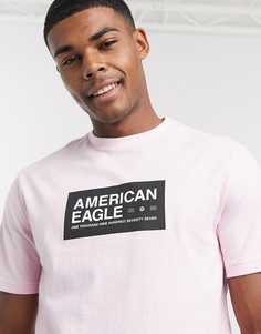 Светло-розовая футболка с логотипом и фотографическим принтом на спине American Eagle-Розовый цвет