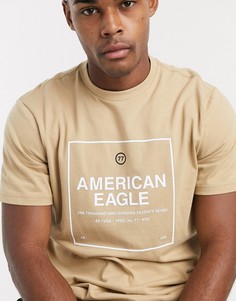 Бежевая футболка с логотипом American Eagle-Серый