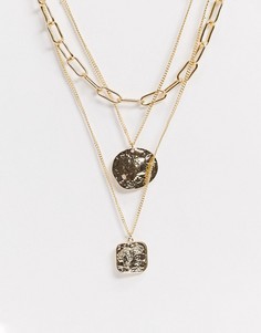 Ожерелье в три ряда с подвесками SVNX-Золотой 7X