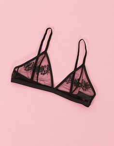 Черный сетчатый бралетт с вышивкой NA-KD-Черный цвет