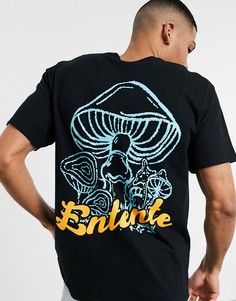 Черная футболка с принтом грибов Entente-Черный цвет