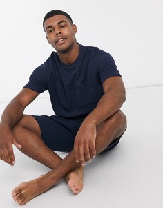 Шорты и футболка для дома из вафельного трикотажа ASOS DESIGN-Темно-синий