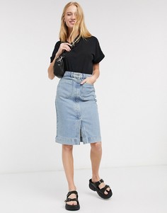 Голубая джинсовая юбка миди Selected-Голубой